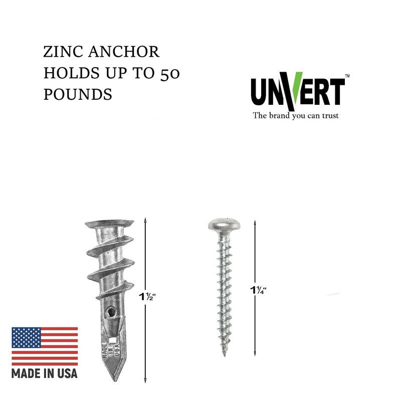 UNVERT E-Z Ancor kit, 50 Zinc Self Drilling Drywall Anchors with 50 Phillip Screws #8 x 1-1/4" #EKZ050 - Image 2
